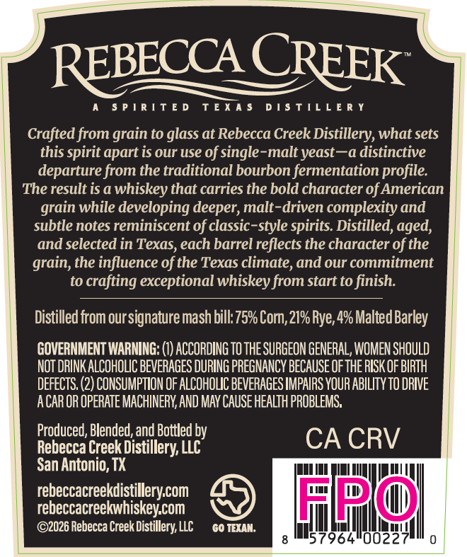 Rebecca Creek Barrel Select Reserve label image 2