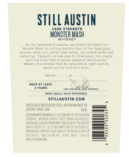 Still Austin Distillery Reserve Series Monster Mash label image 2