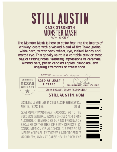 Still Austin Distillery Reserve Series Monster Mash label image 2