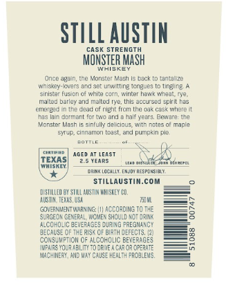 Still Austin Distillery Reserve Series Monster Mash label image 2
