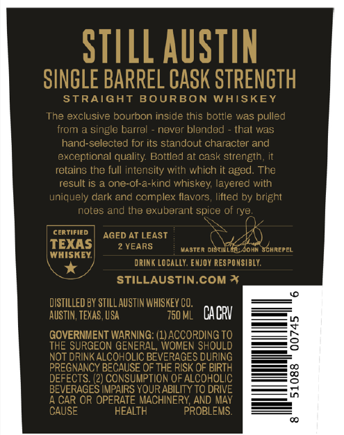 Still Austin Single Barrel Bourbon Program label image 3