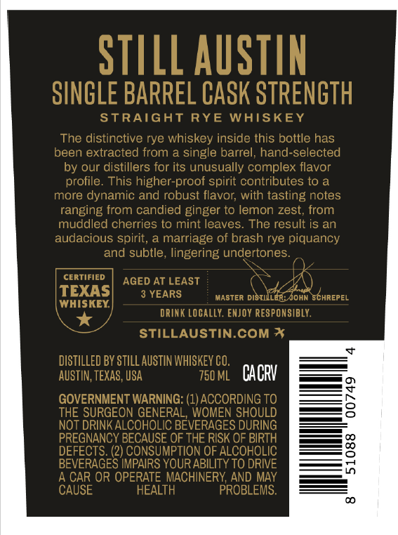 Still Austin Single Barrel Program Rye label image 3
