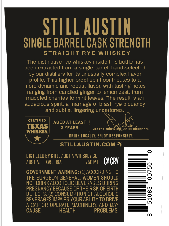 Still Austin Single Barrel Rye Program label image 3