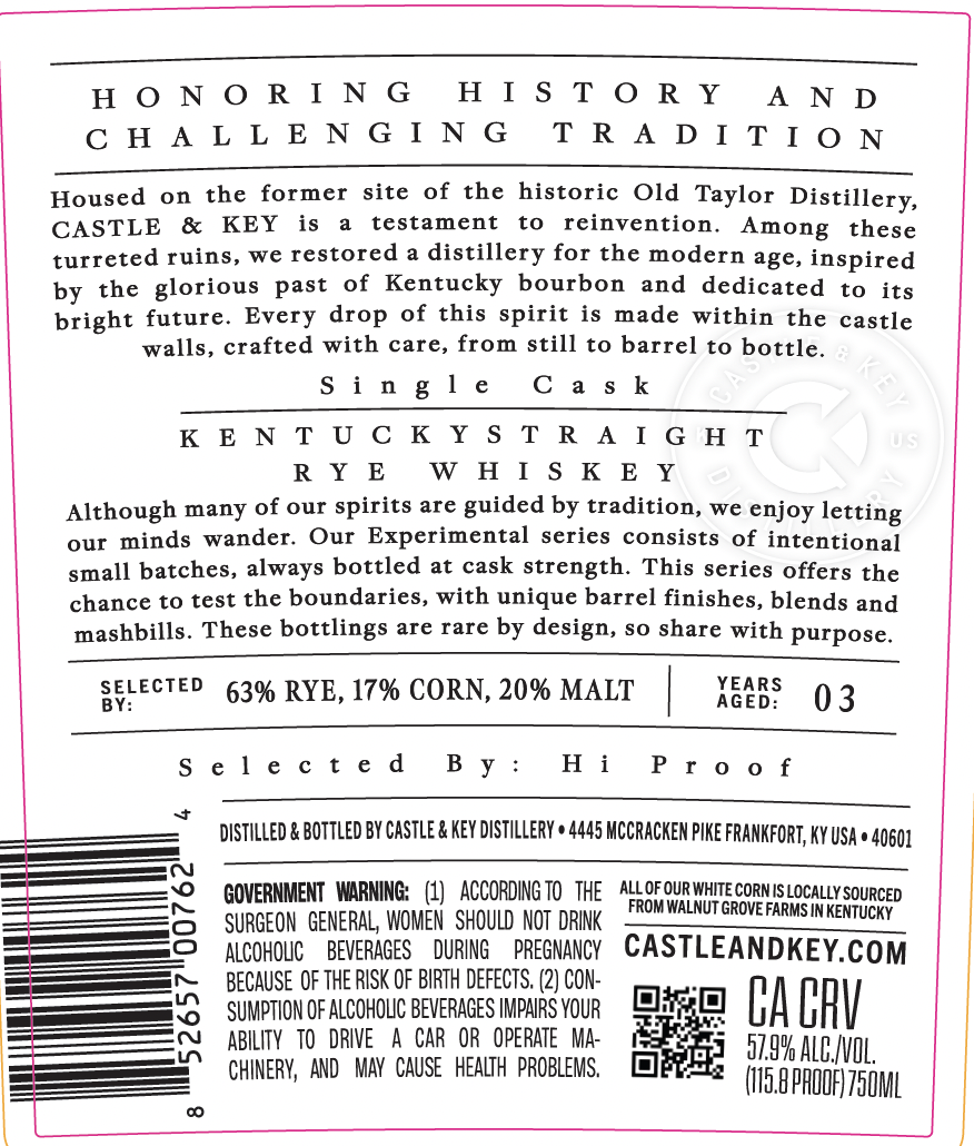Castle & Key Experimental Whiskey label image 4
