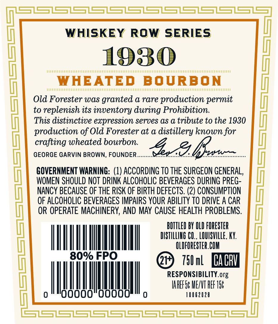 Old Forester 1930 Wheated Bourbon label image 2