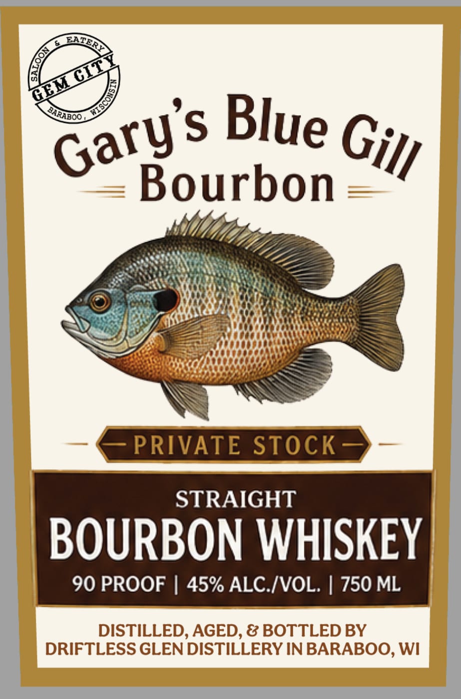 Gary's Blue Gill Bourbon label