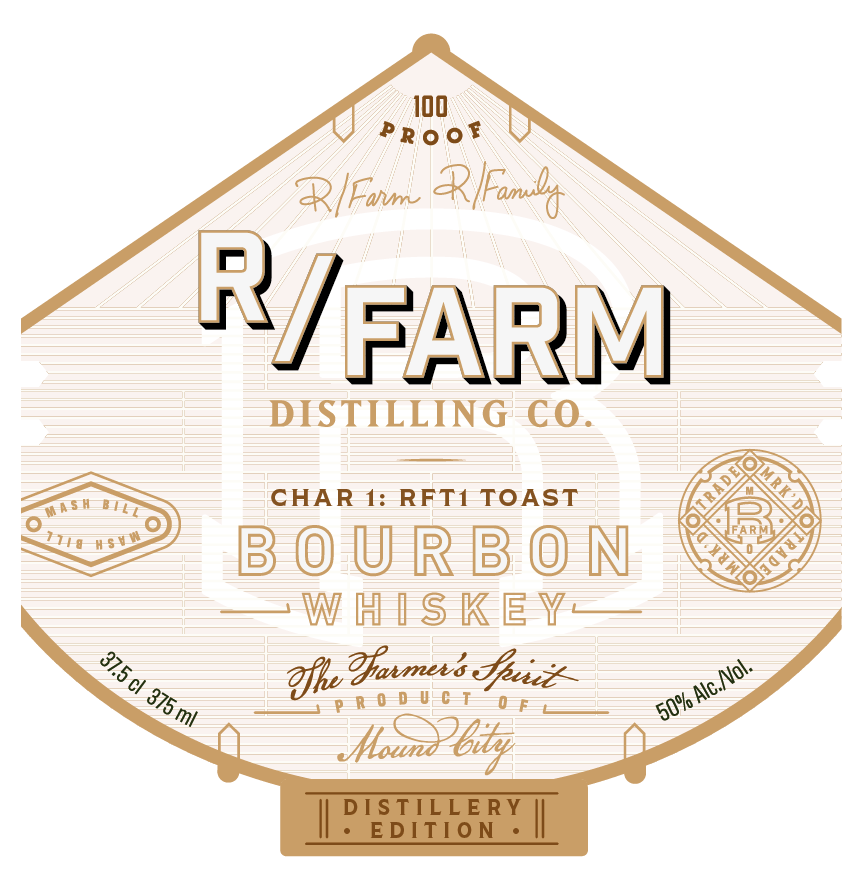 R/farm Distilling CO. label