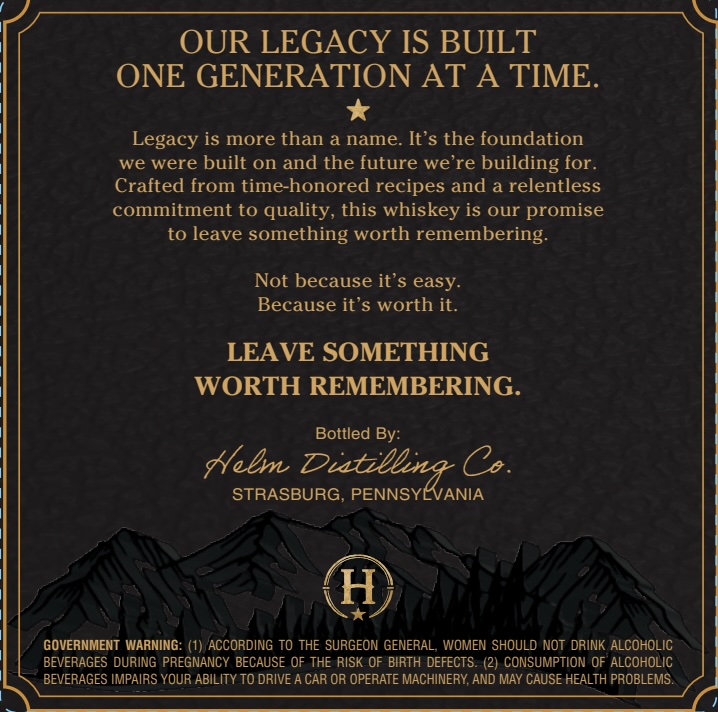 Helm Distilling CO. Legacy label image 2