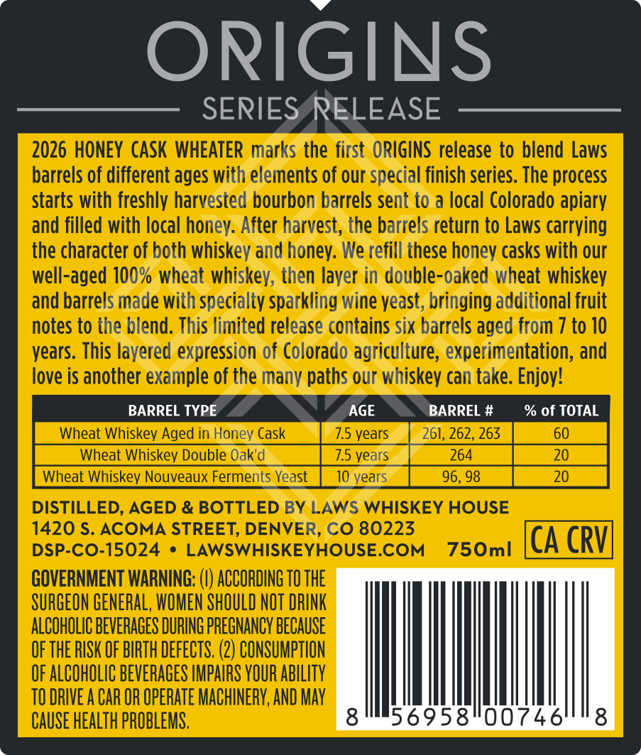 Laws Whiskey House Honey Cask Wheater label image 4