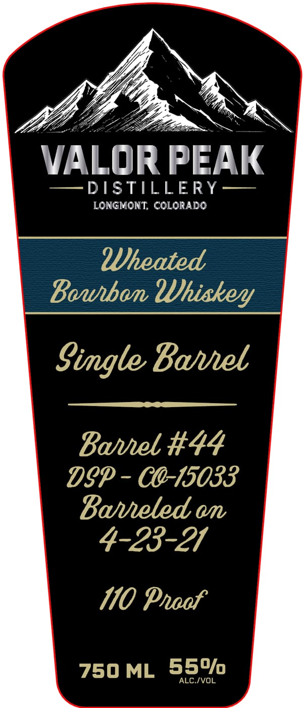 Valor Peak Distillery label