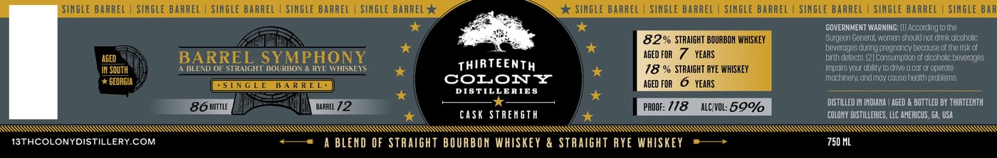Thirteenth Colony Distilleries label