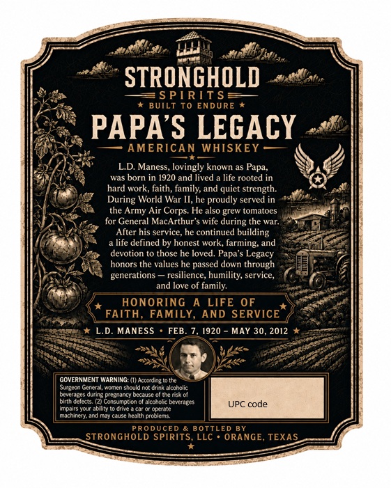 Stronghold Spirits Papa's Legacy American Whiskey label image 2