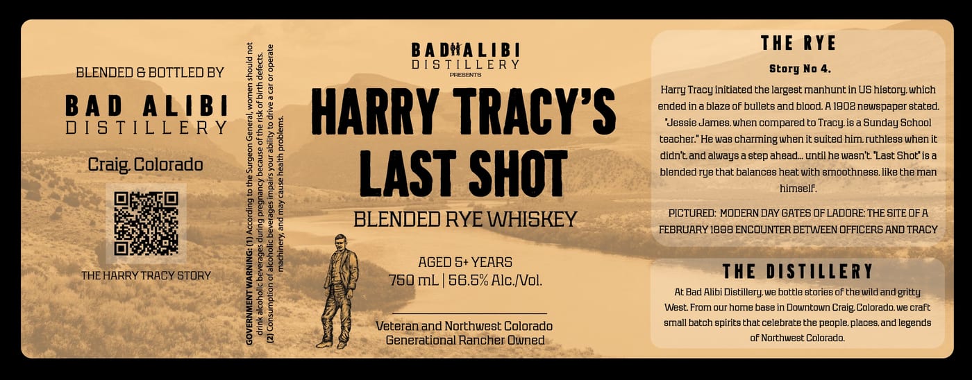 Bad Alibi Distillery label