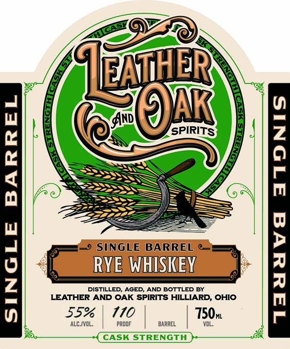 Leather & Oak Spirits Single Barrel Rye Whiskey label