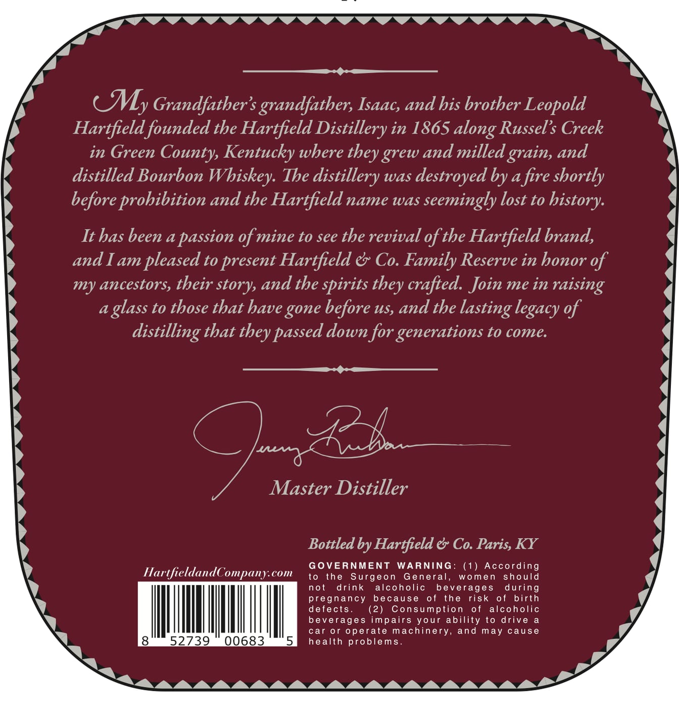 Hartfield & CO Family Reserve Toasted Finish label image 3