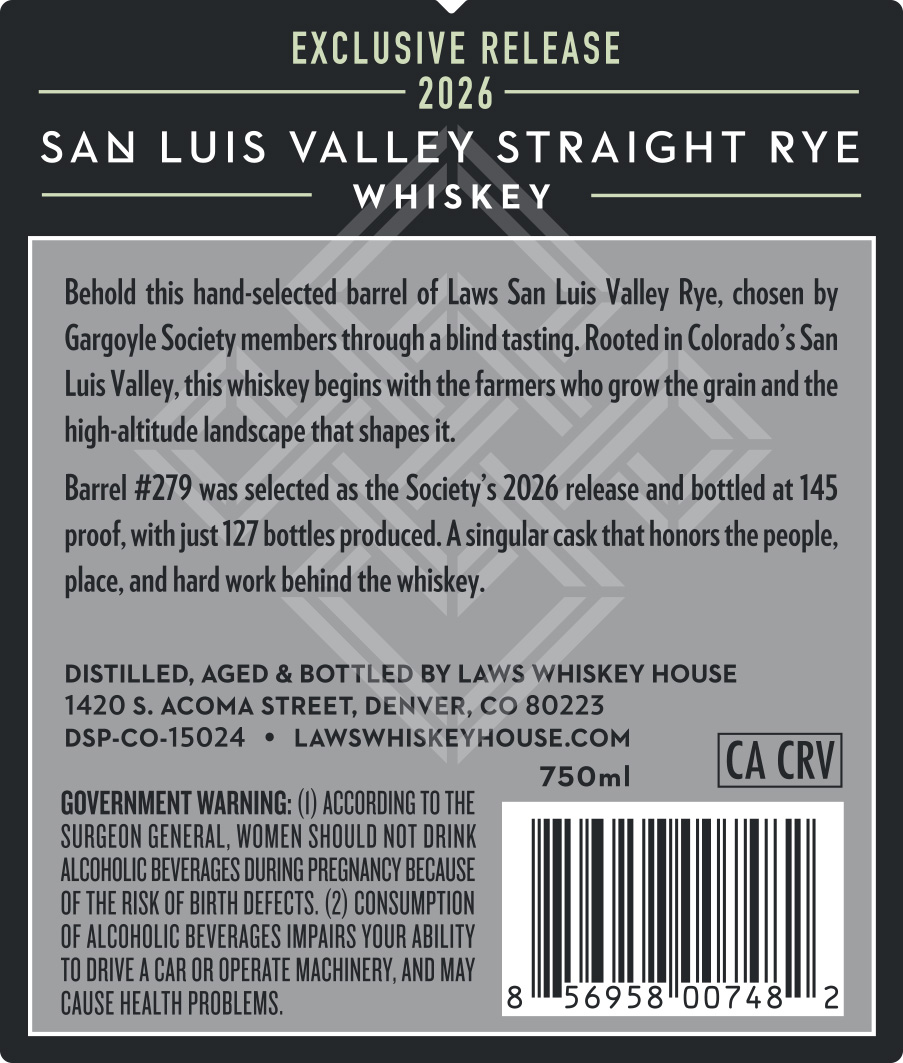 Laws Whiskey House The Gargoyle Society label image 2
