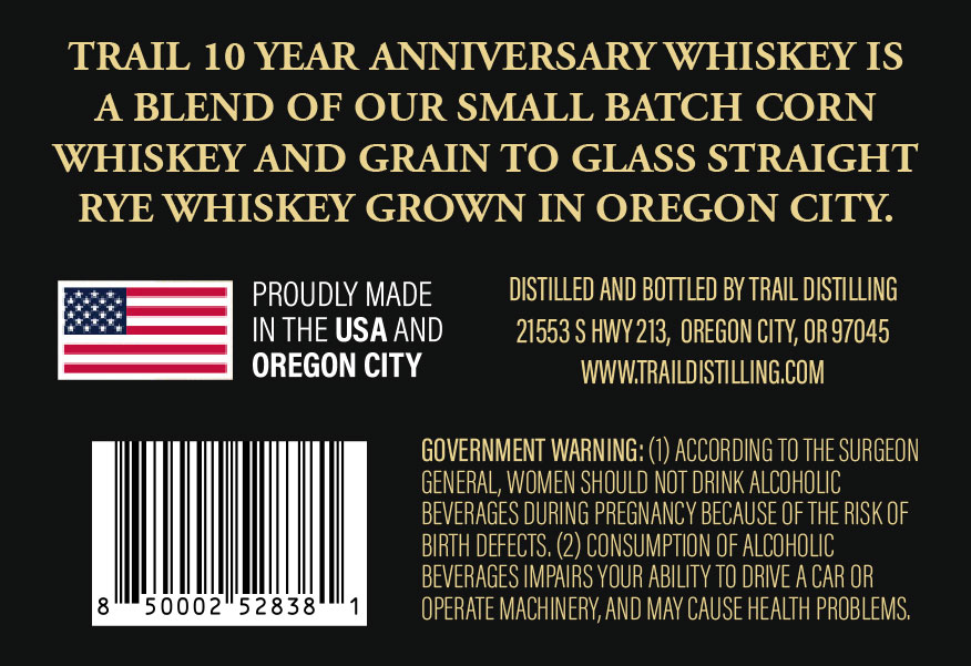 Trail Distilling 10 Year Anniversary Whiskey label image 2