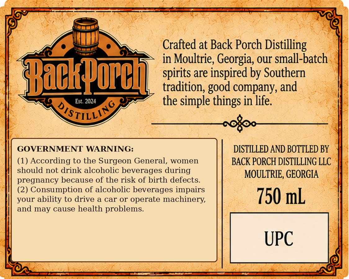 Back Porch Distilling Moonshine label image 2