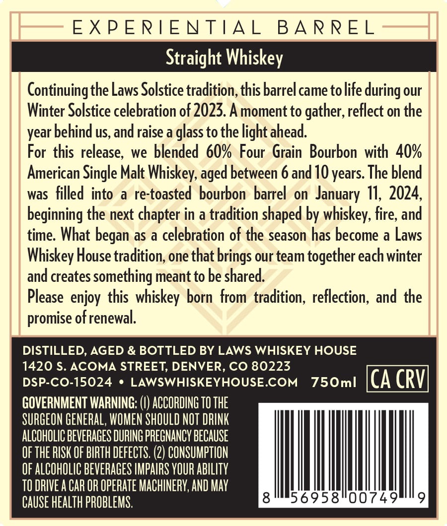 Laws Whiskey House Solstice Barrel Series label image 2