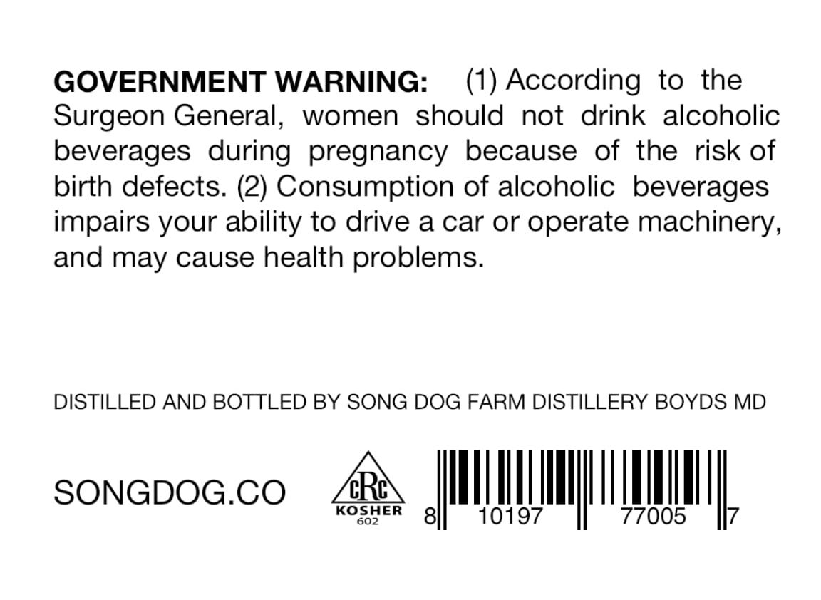 Song Dog Farm Distillery Single Barrel Reserve label image 2
