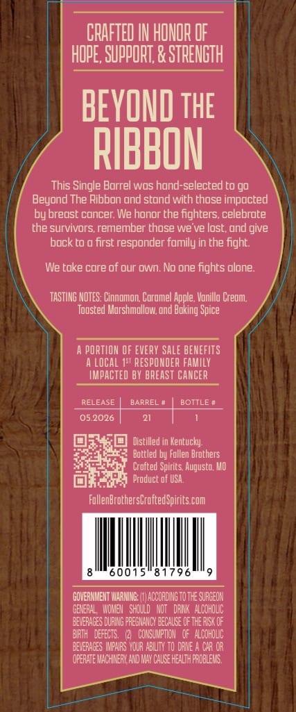 Fallen Brothers Crafted Spirits Beyond The Ribbon Single Barrel Straight Rye Whiskey label image 2