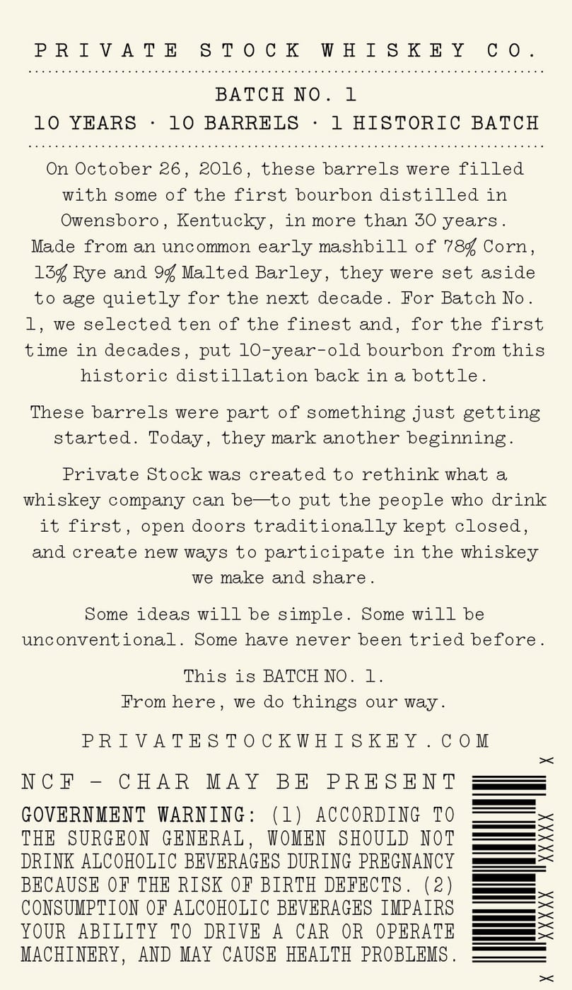 Private Stock Whiskey CO label image 2