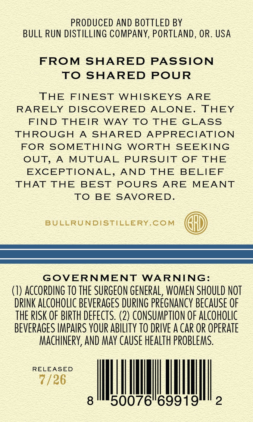 Bull Run Distilling CO. Cellars Fine Wine & Spirits label image 3