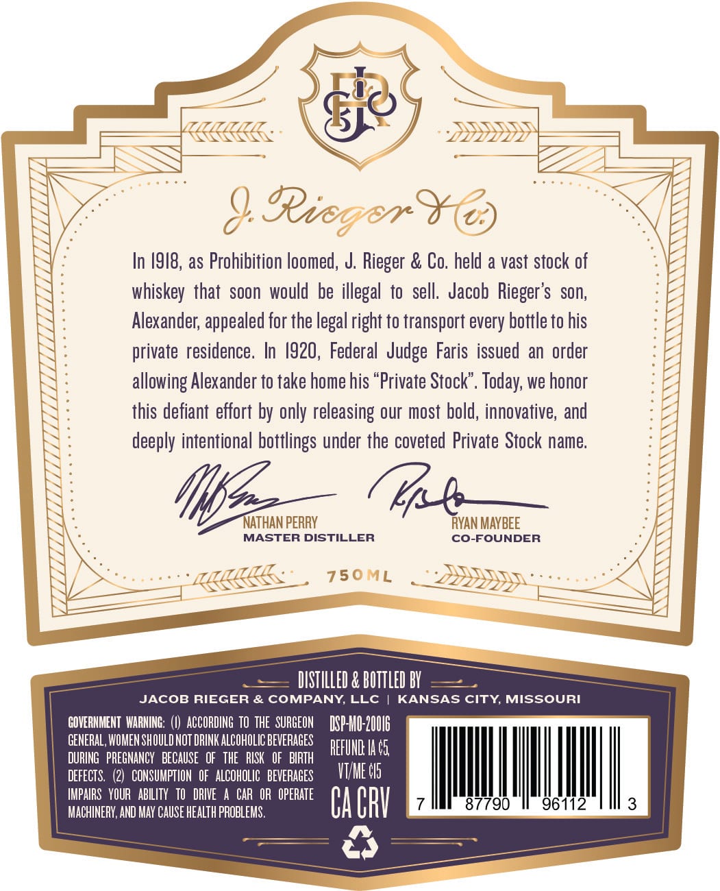 J. Rieger & CO. Private Stock label image 2
