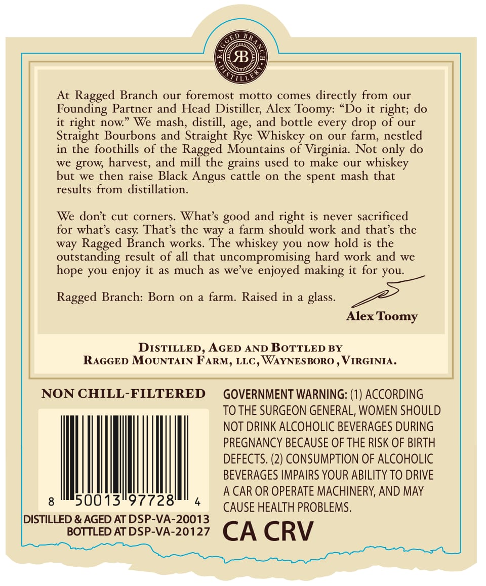 Ragged Branch Wheated Bourbon Bottled In Bond label image 2